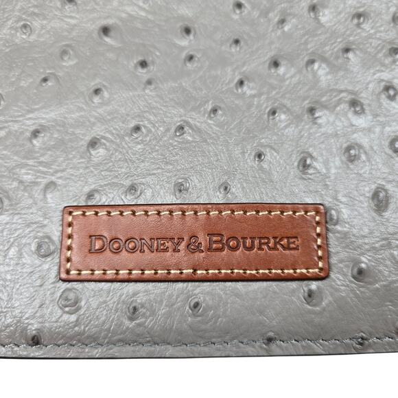 New with Tag Dooney & Bourke Flat Ostrich Leather Wristlet 8 x 5 3/4 Gray Brown - Picture 2 of 10